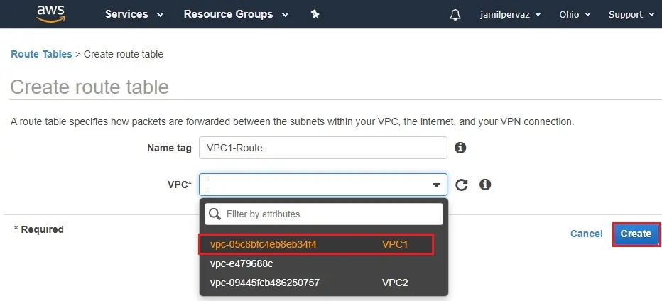 create route table name