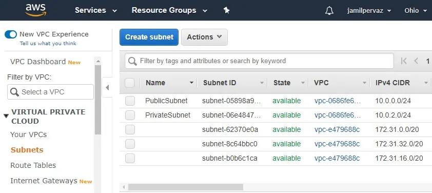 create subnet aws