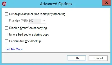 define backup wizard advanced options