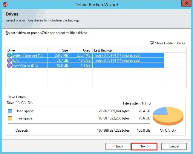 define backup wizard drive