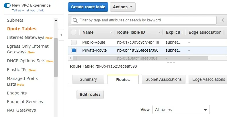 edit routes aws