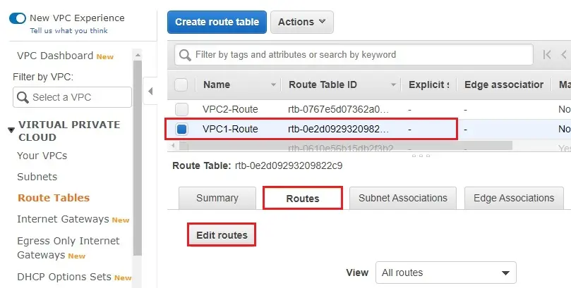 edit routes aws