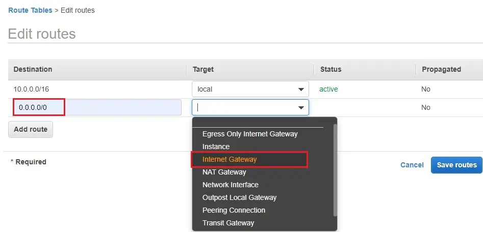 edit routes target