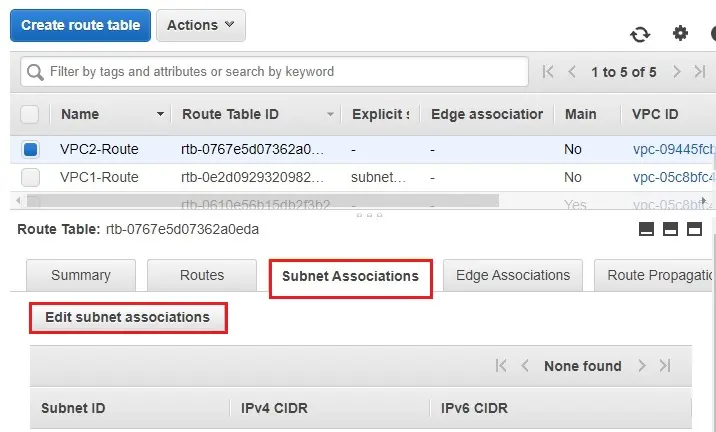 edit subnet associations-