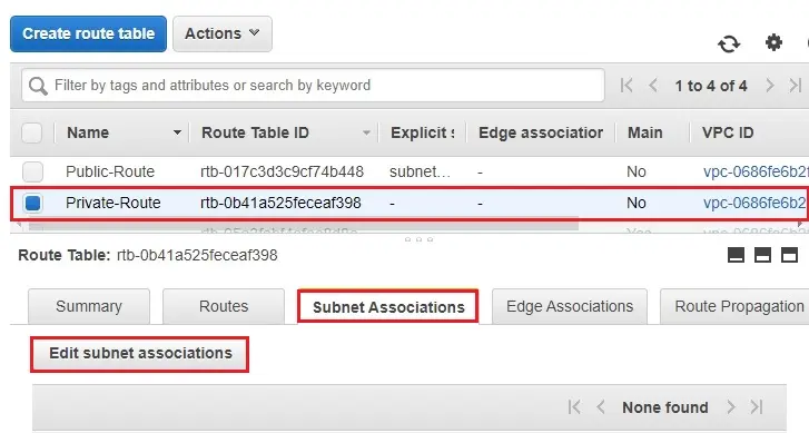 edit subnet associations