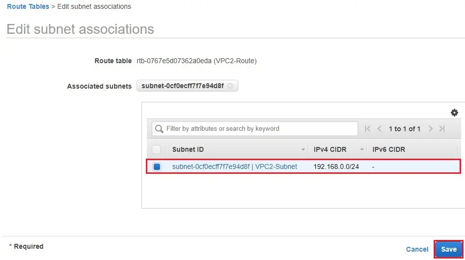 edit subnet associations save