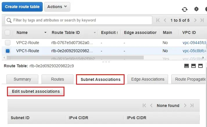 edit subnet associations