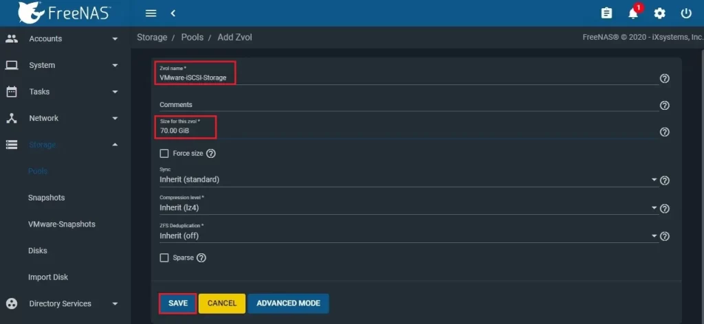 freenas add zvol