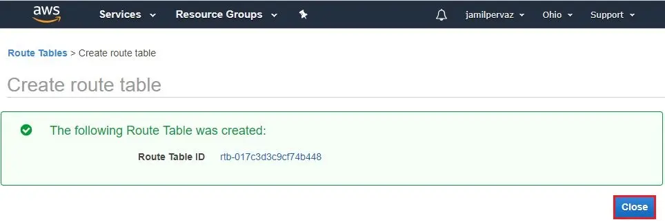 route table was created