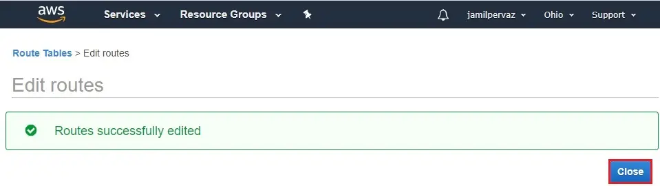 routes successfully edited aws