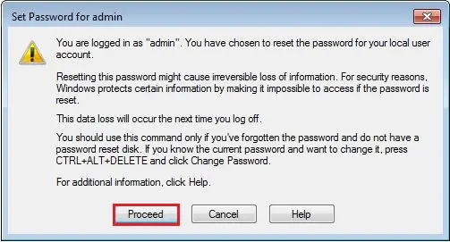 set password for admin proceed