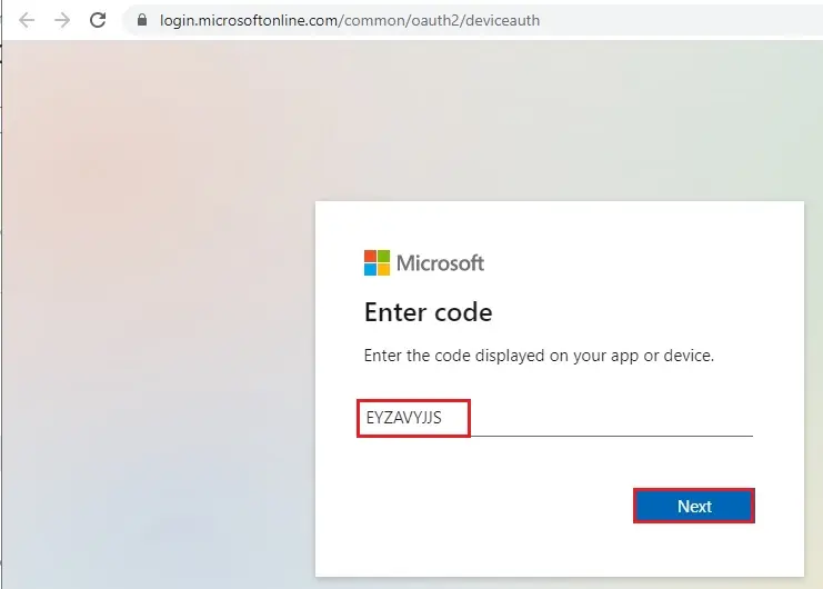 veeam add azure account enter code