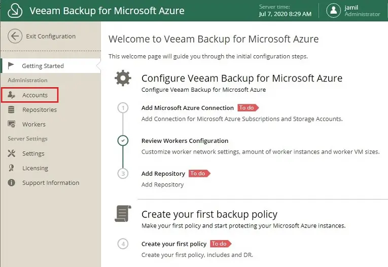 veeam add azure account type-