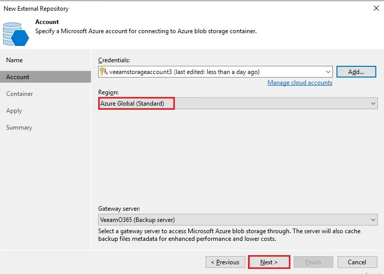 veeam add external repository account