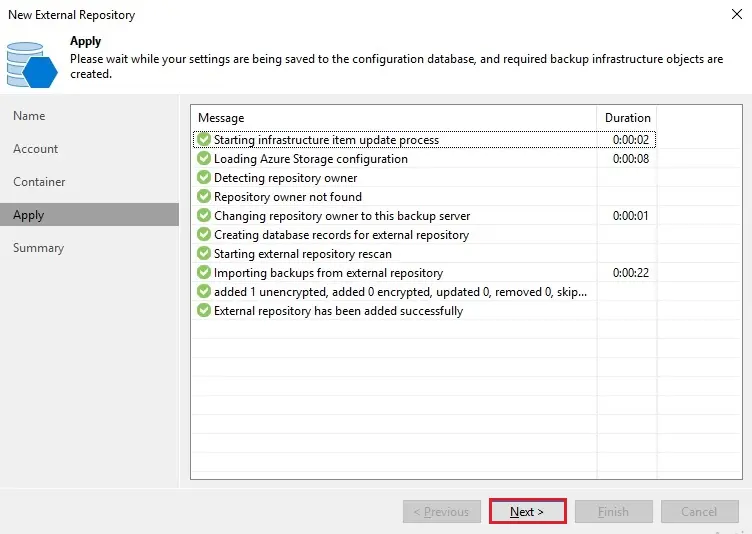 veeam add external repository apply