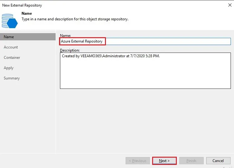 veeam add external repository name