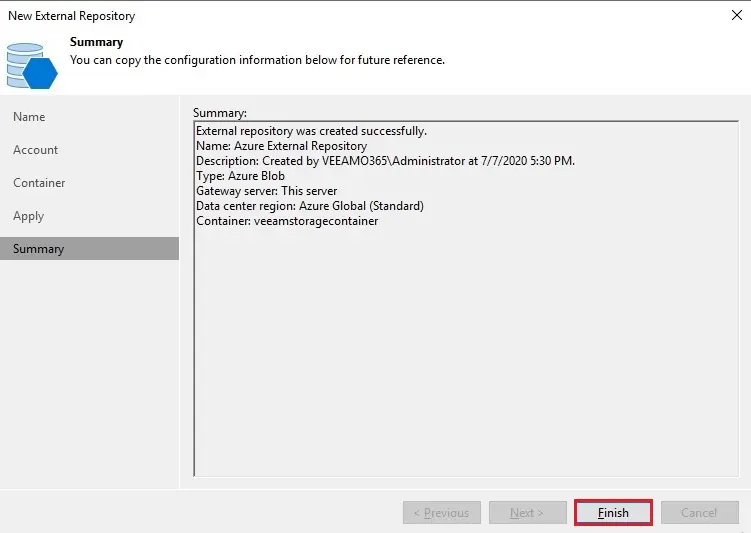 veeam add external repository summary