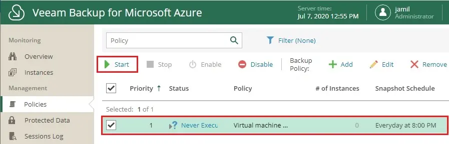 veeam azure add policy