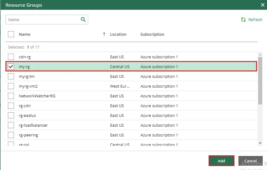 veeam azure add policy resource