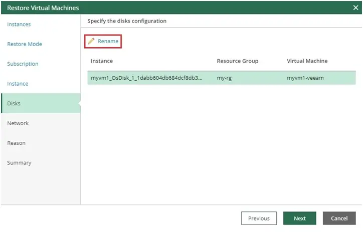 veeam azure restore vm disks