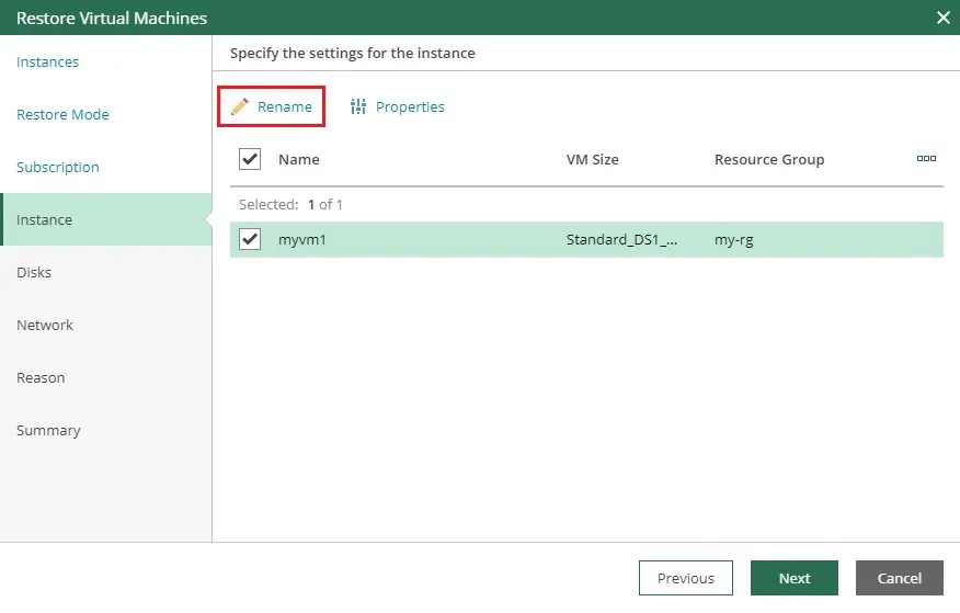 veeam azure restore vm instance