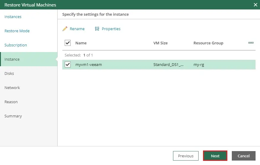 veeam azure restore vm  instance