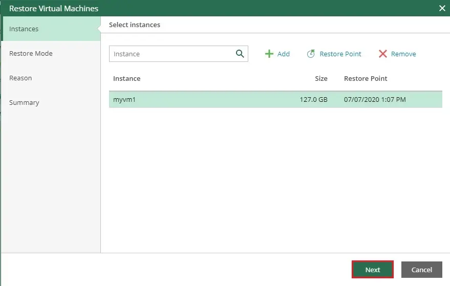 veeam azure restore vm instance