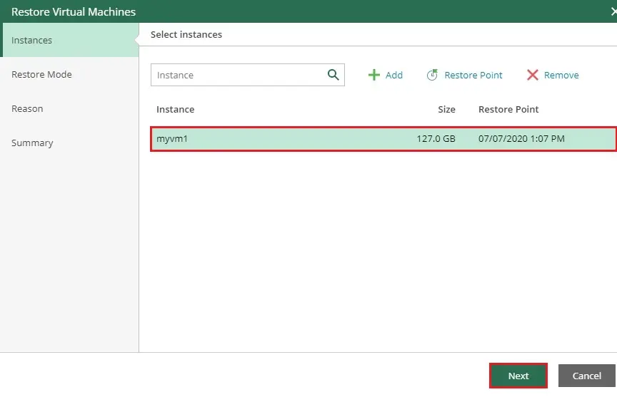 veeam azure restore vm instance