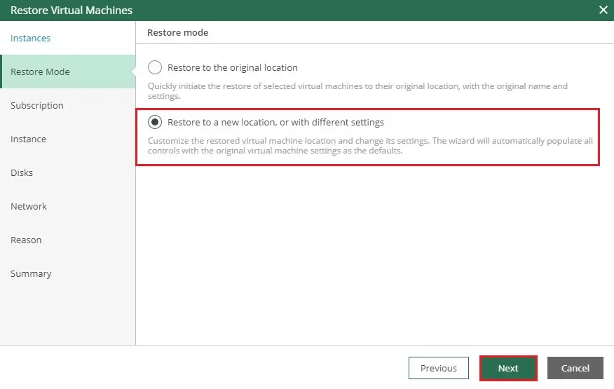 veeam azure restore vm mode