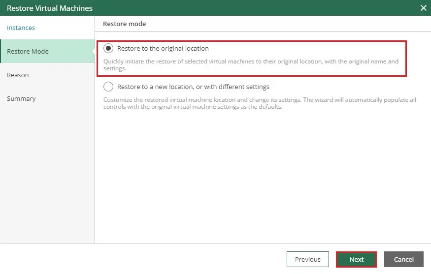 veeam azure restore vm mode