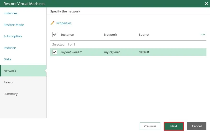 veeam azure restore vm network