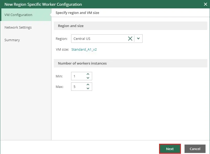 veeam azure workers vm configuration