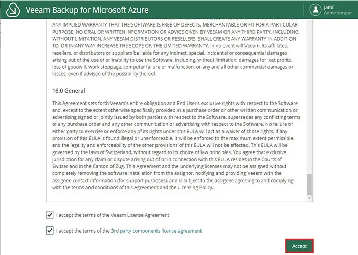 veeam backup for azure accept