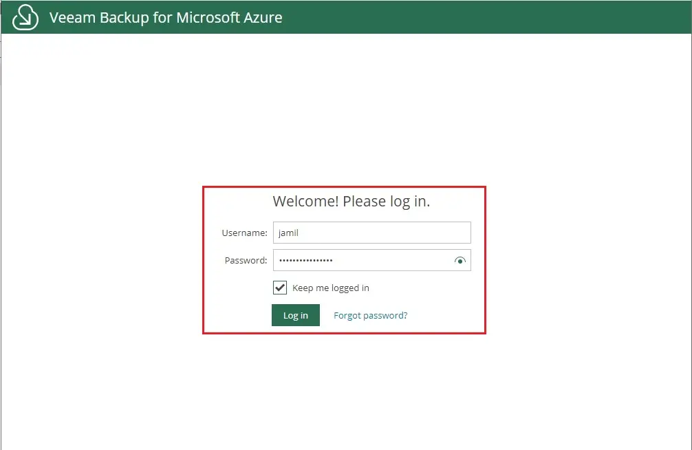 veeam backup for azure login