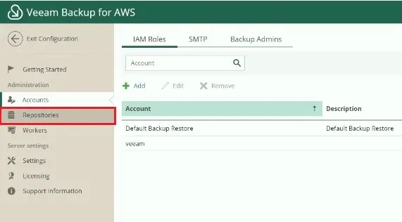 veeam for aws add account