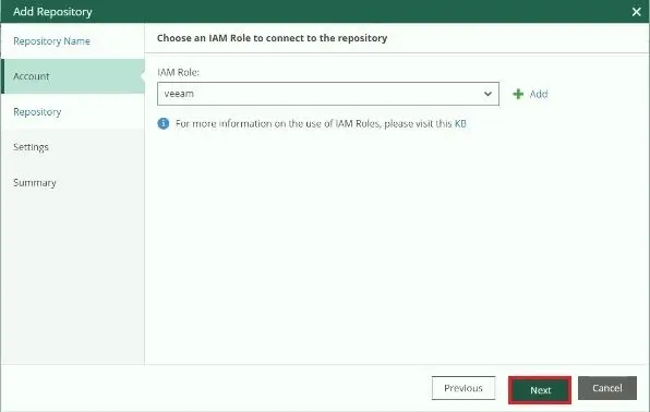 veeam for aws add repository bucket