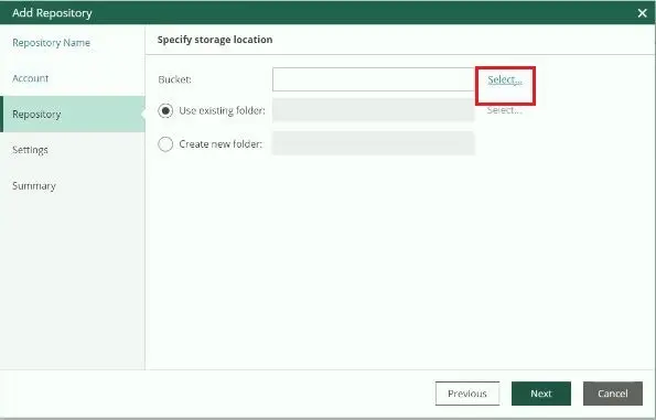 veeam for aws add repository bucket