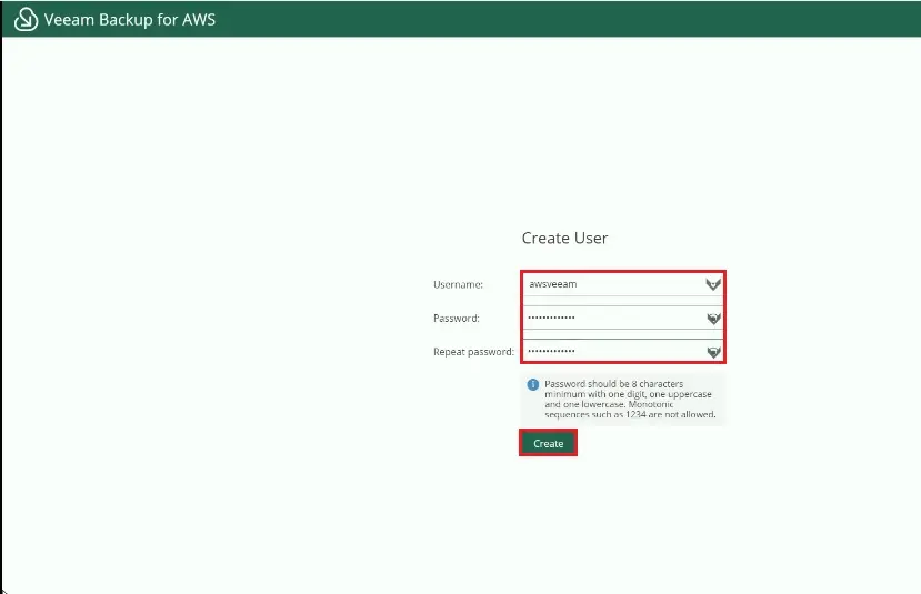 veeam for aws create user