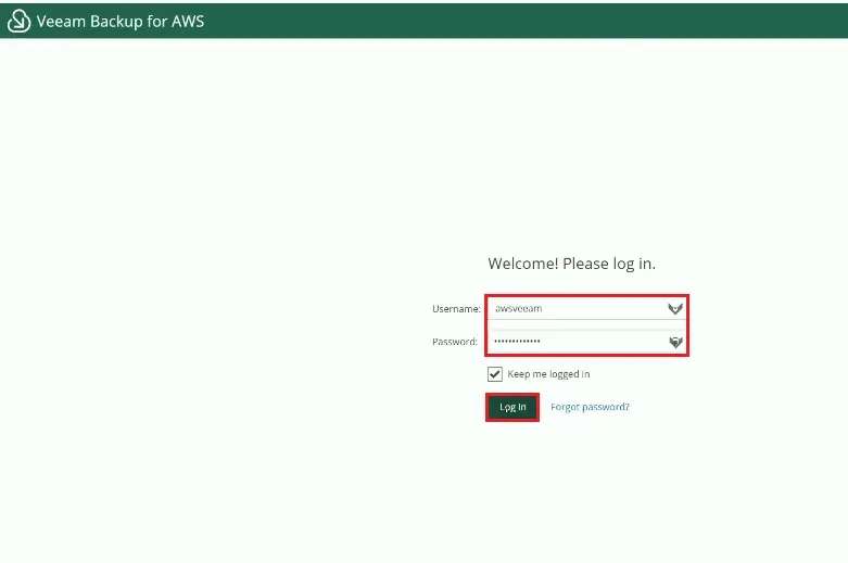 veeam for aws please login