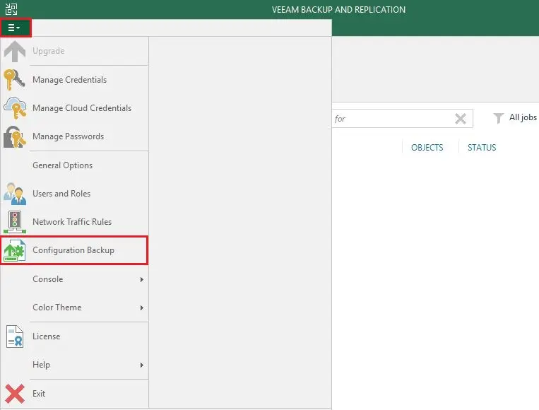 veeam menu