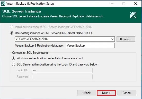 veeam sql server instance