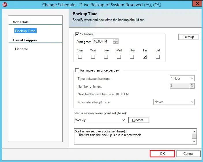 veritas backup change schedule