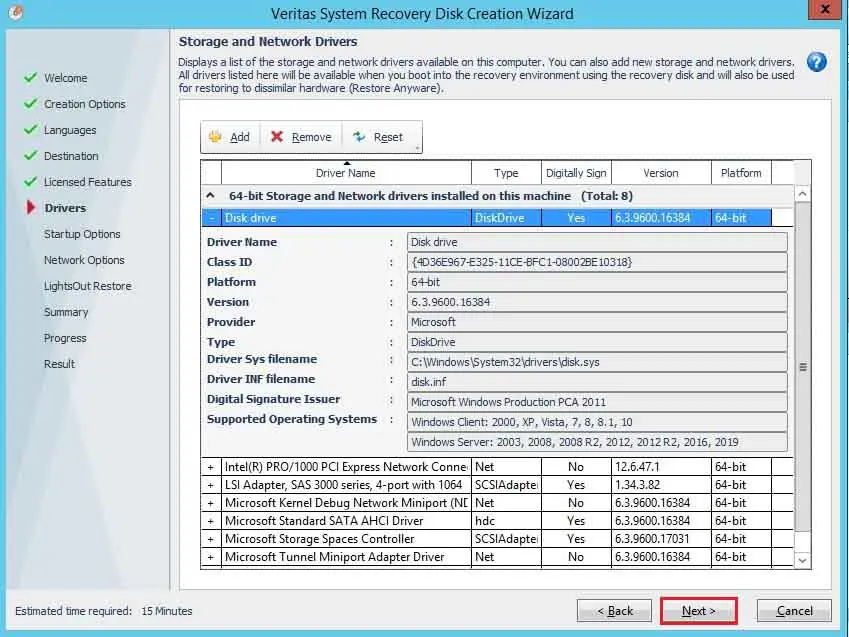 veritas recovery disk drivers