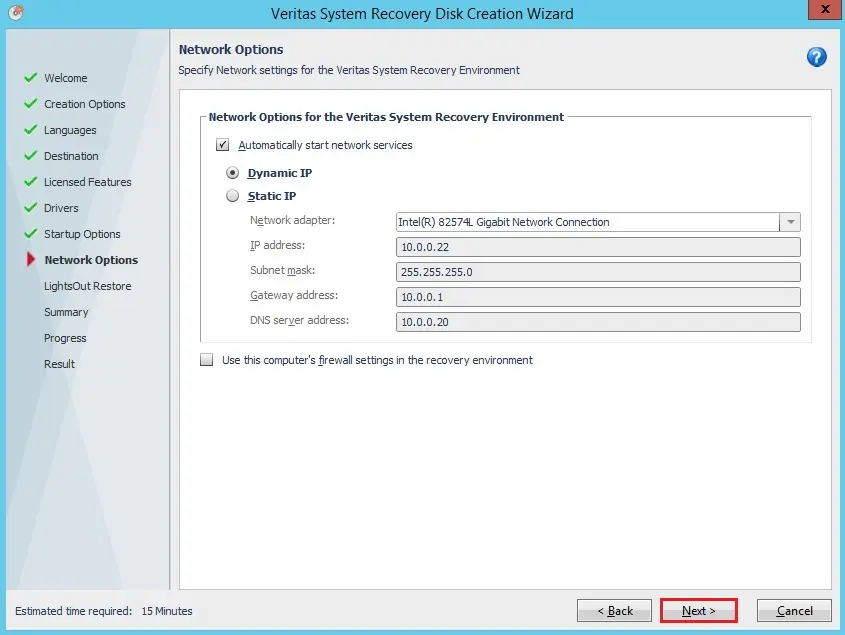 veritas recovery disk network option