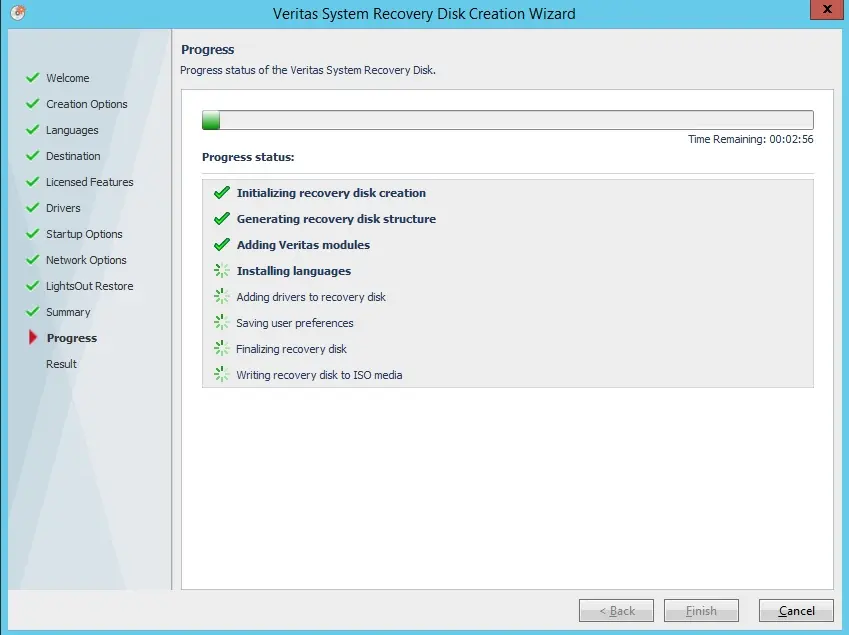 veritas recovery disk progress
