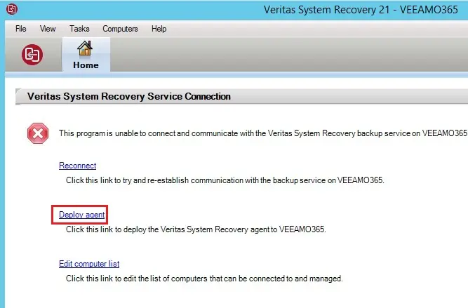 veritas recovery service connection