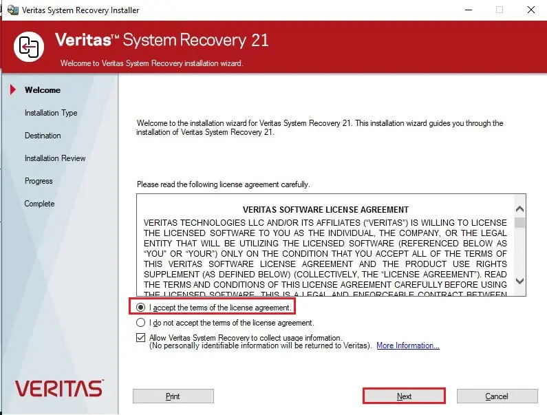 veritas system recovery installer