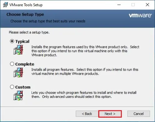 vmware tools setup typical