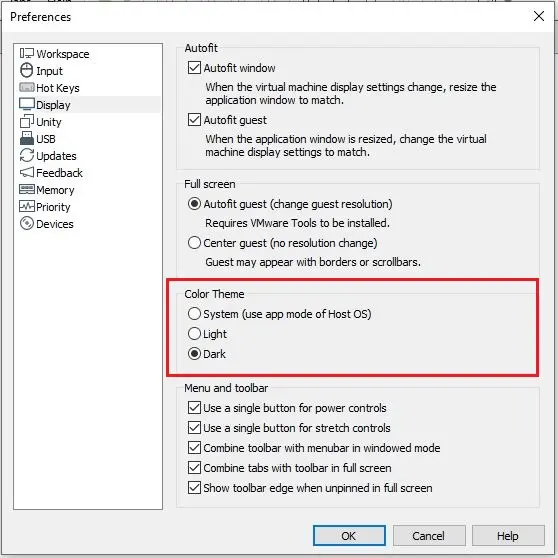 vmware workstation preference