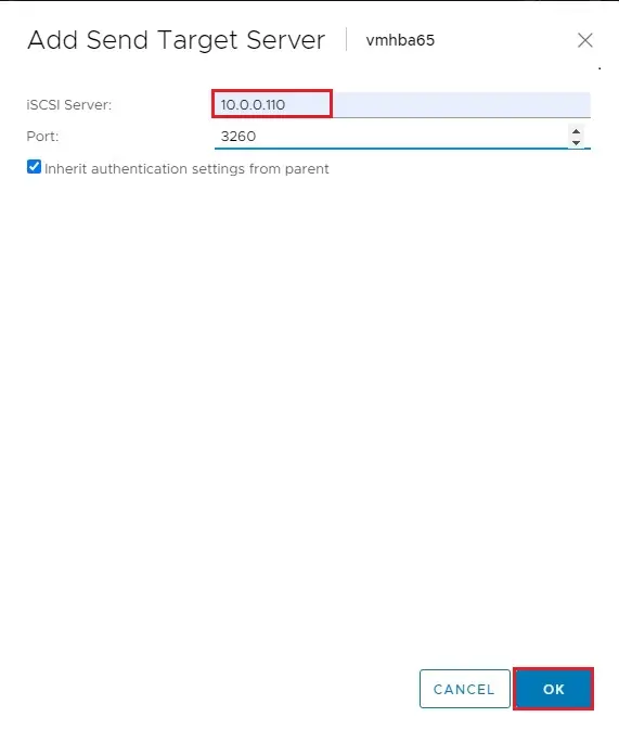 vsphere add send target server